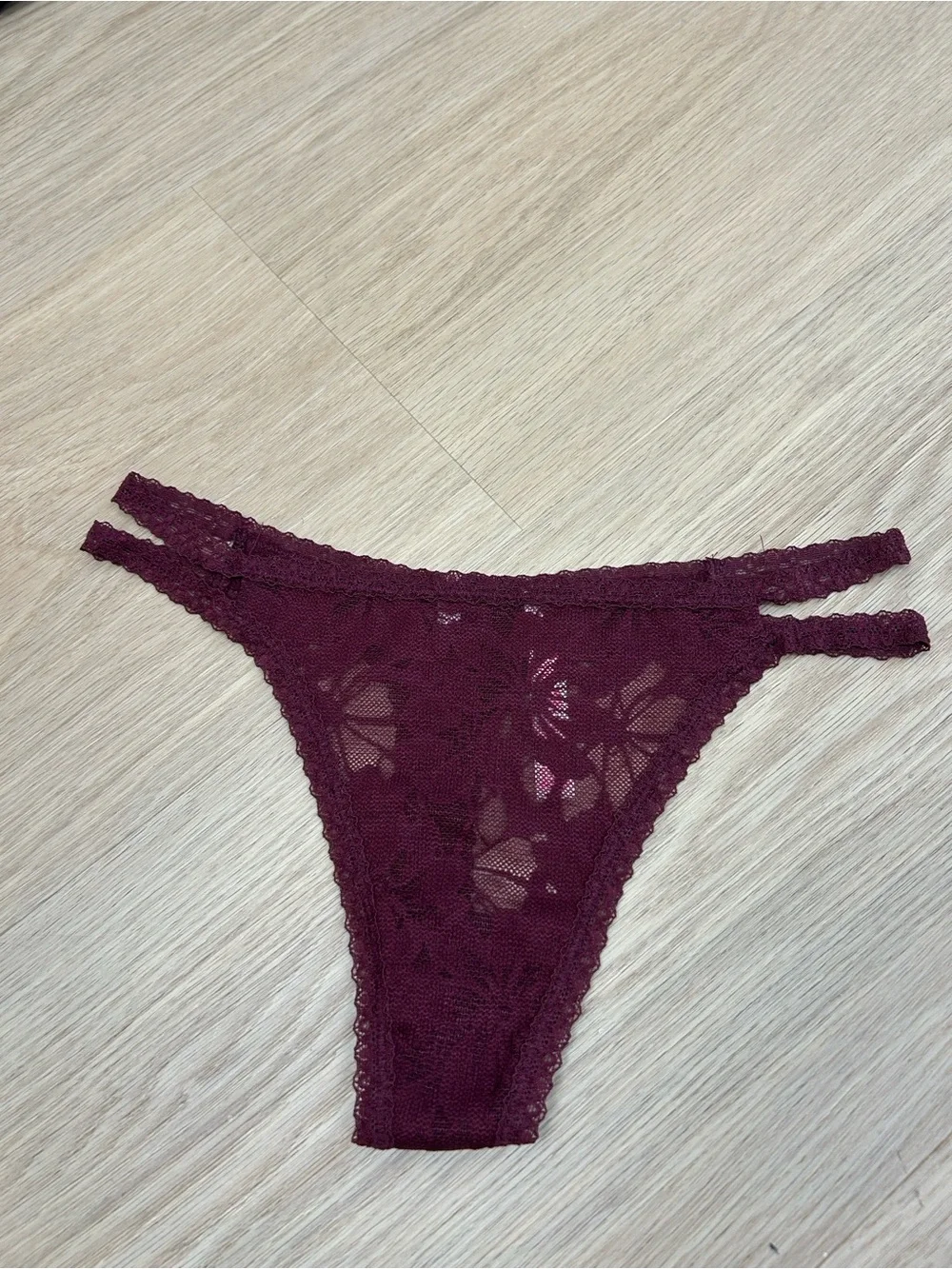PINK Victoria’s Secret Double Strap Lace Thong Panty S